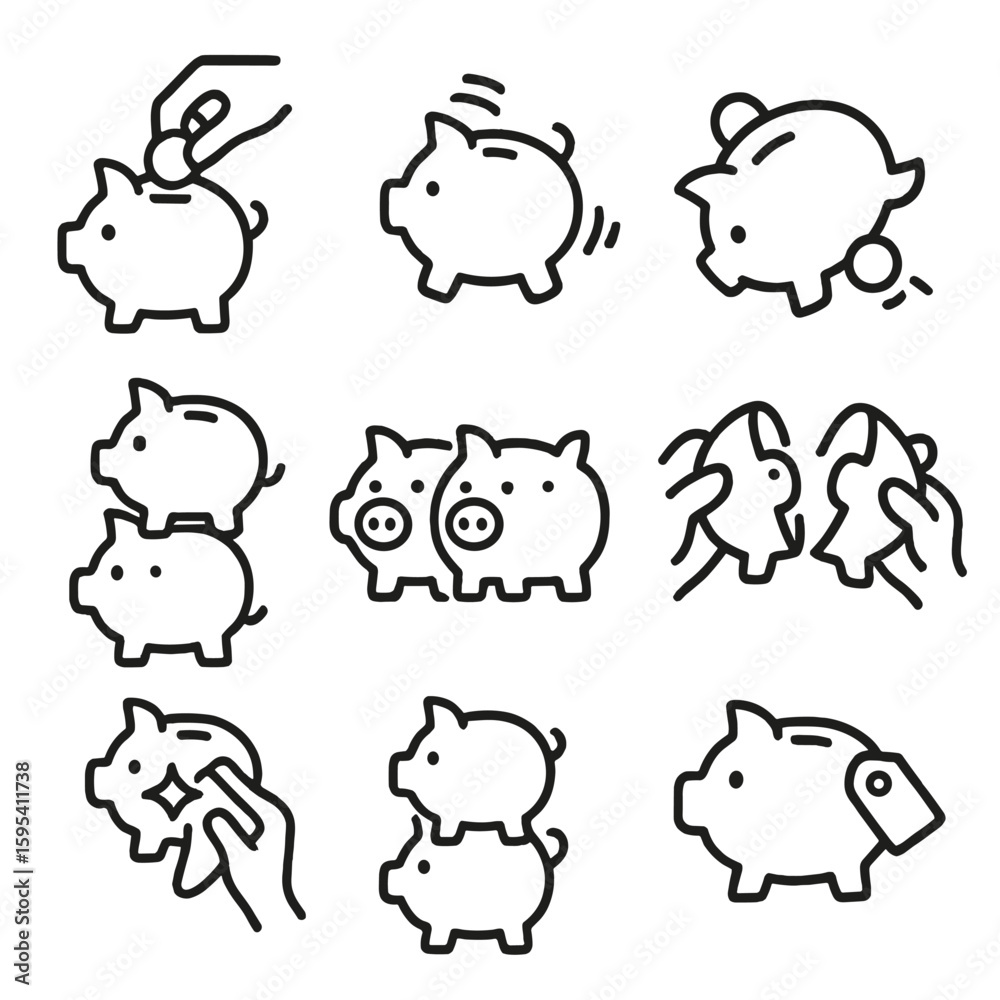 Fototapeta premium Vector icon labels no inserting any icons over fintech piggy per