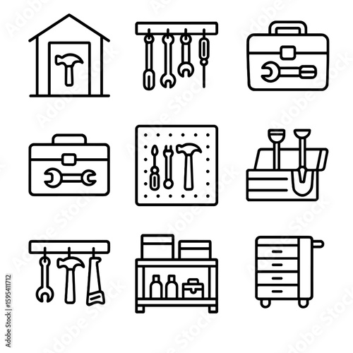 Bag icon hanging tool hooks icons storage rack vector shelf wall