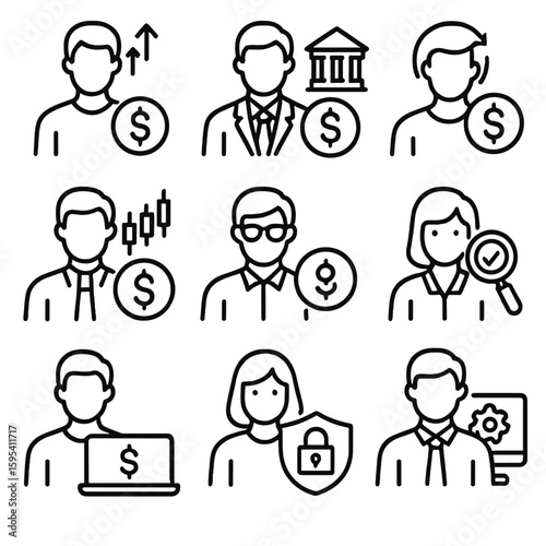 Spaced letters auditor vector icon bubbles fintech detailed grid lender user icons