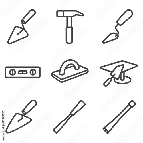 Trowel hammer tool set icons emojis icon uniform tools masonry captions vector