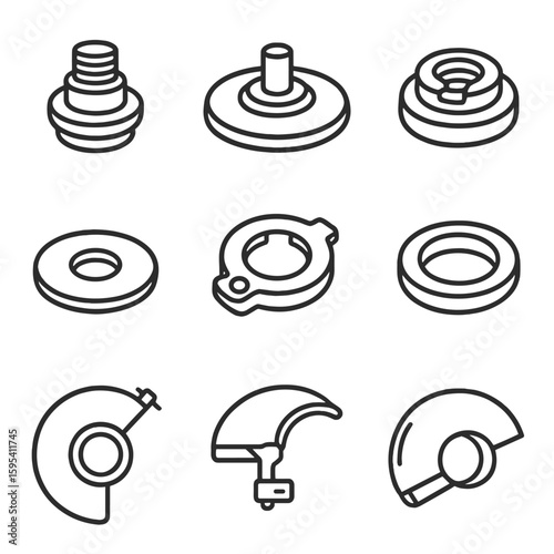 Characters grid icon vector flange washer captions icons chinese no wheel grinder