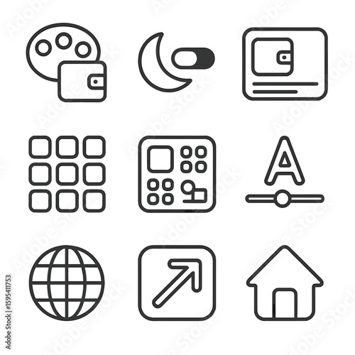 Language wallet preview set modern no typography app font icon widget vector