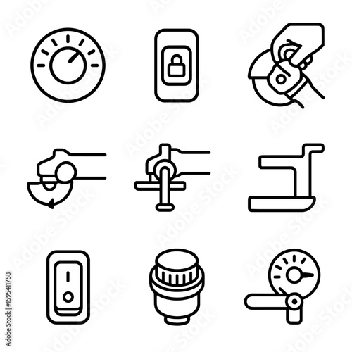 No torque icon angle grinder vector rest grid cyrillic labels set detailed