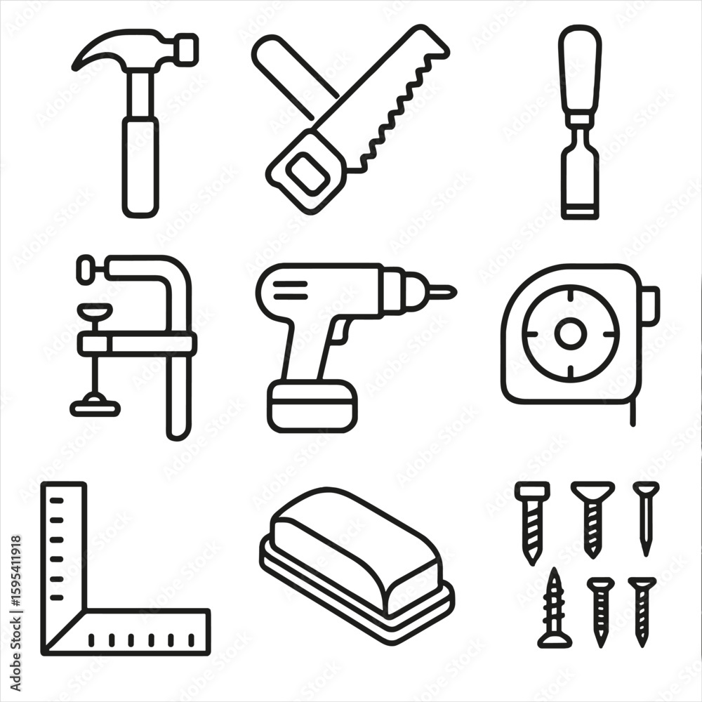 Obraz premium Icons tool numbers icon detailed hammer cyrillic uniform angle vector wood clamp
