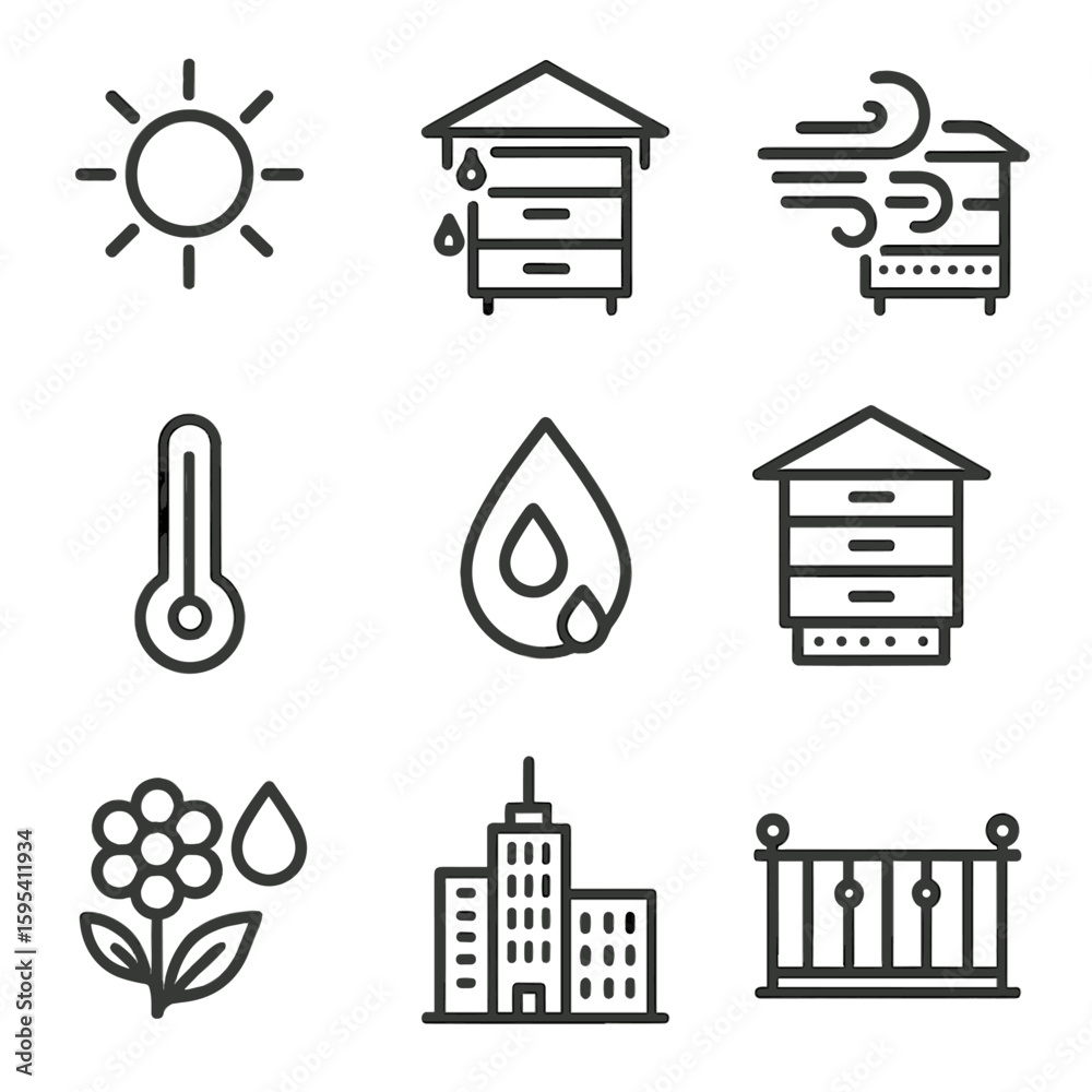 Fototapeta premium Cover typography hive balcony detailed bubbles barrier no vector icons sun icon