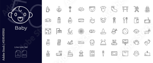 Baby Line Editable Icons set. Vector illustration in modern thin line style of Baby icons: bottle, boy, pacifier, etc