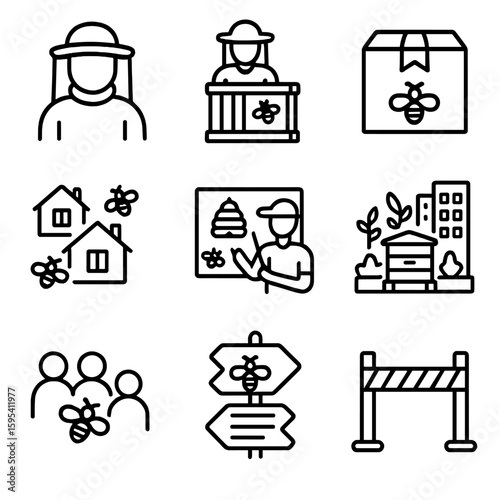 Vector isolated icons hive speech post balcony letters set captions icon text