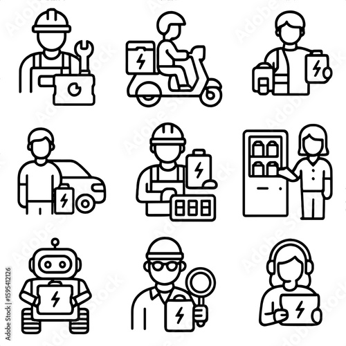 Warehouse swap driver icons vector commuter customer battery rider attendant delivery icon