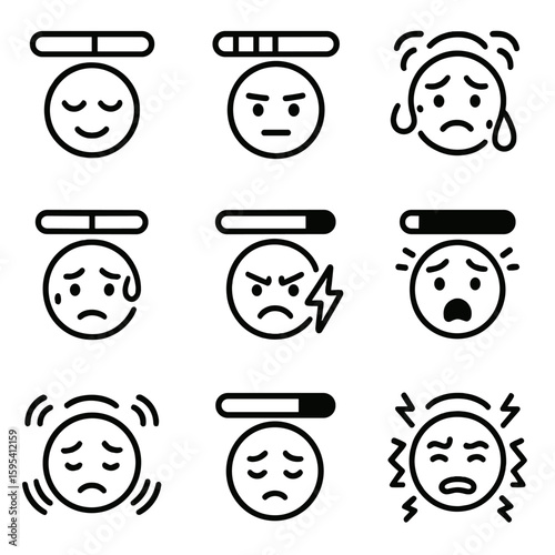 Transparent worried icon focused bar characters anxious icons stress exhausted no vector