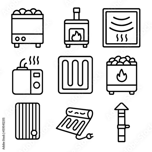 Infrared unit heater chimney panel gas icon ceramic coils sauna icons vector