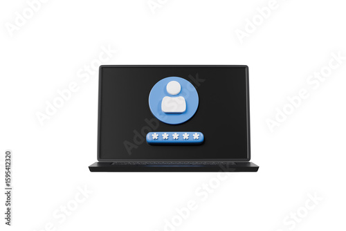 Wallpaper Mural 3d laptop with a password login screen icon. Minimal security system. user authentication. identity verification. Laptop computer device display with a password login screen isolated. 3d render. Torontodigital.ca