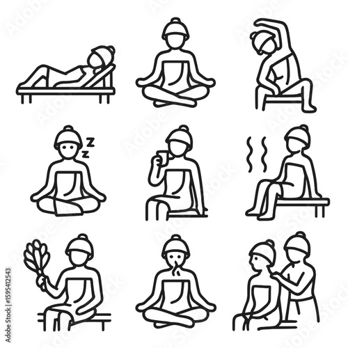 Down icon sauna relaxation deeply cooling using eyes sipping icons lying massage