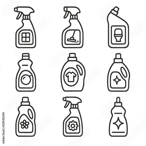 Vector fabric icon grid soap floor softener detergent cleaner window disinfectant