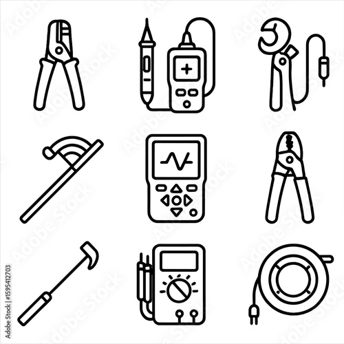 Vector power wire tape tester electrical icon tools conduit tracer icons circuit