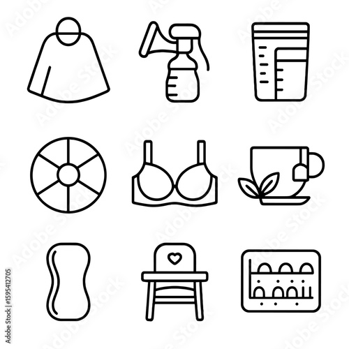 Icon pump vector nursing essentials feeding bra breastfeeding bag breast cover icons