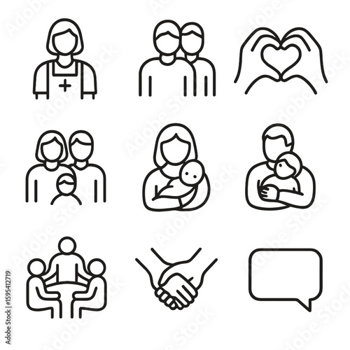 Icons baby partner icon postpartum heart support message hands vector figure caregiver