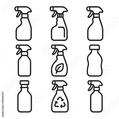 Recycled bamboo silicone vector set icon glass steel bottle stainless plastic