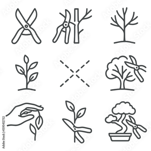 Removal cut pruning vector marks regrowth icon plant trim grid pruned