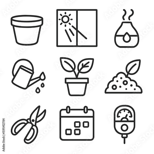 Pot icon vector type indoor light plant iconography mix watering window humidifier