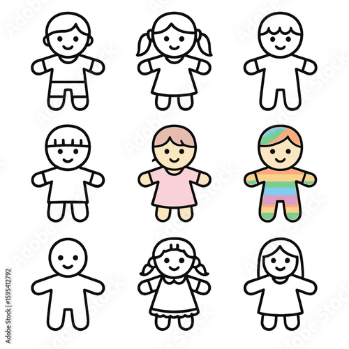 Boy pastel fabric monochrome minimalist girl vector doll dolls vintage modern icon