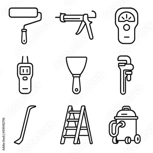 Roller icon shop gun vector home tool finder knife putty stud pipe
