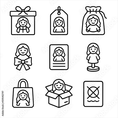Ribbon shipping vector pouch icon box label tag fabric care storage doll