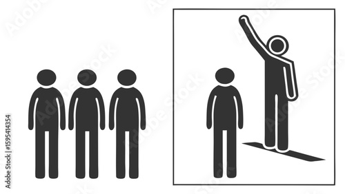 leadership presentation concept with stick figure speaker on podium addressing audience group training illustration design and isolated on white background.