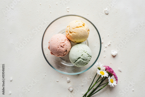 Summer dessert with floral decoration.