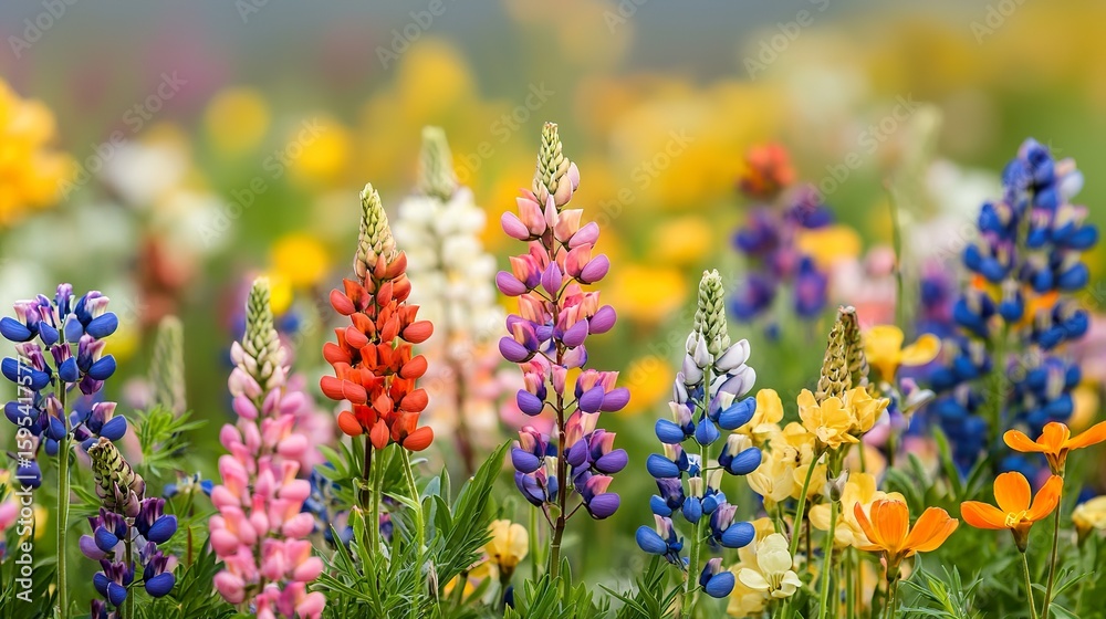 Obraz premium Vibrant wildflower meadow in bloom, colorful, natural beauty, serene