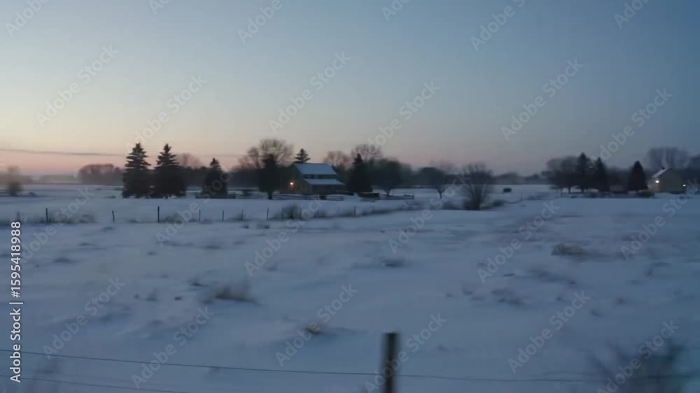 Snowy rural landscape at dawn Snowy rural landscape at dawn