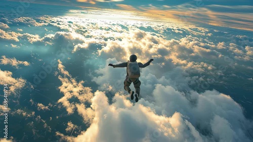 Wallpaper Mural Skydiver leaps from aircraft into a cloud-filled sky during a bright afternoon Torontodigital.ca