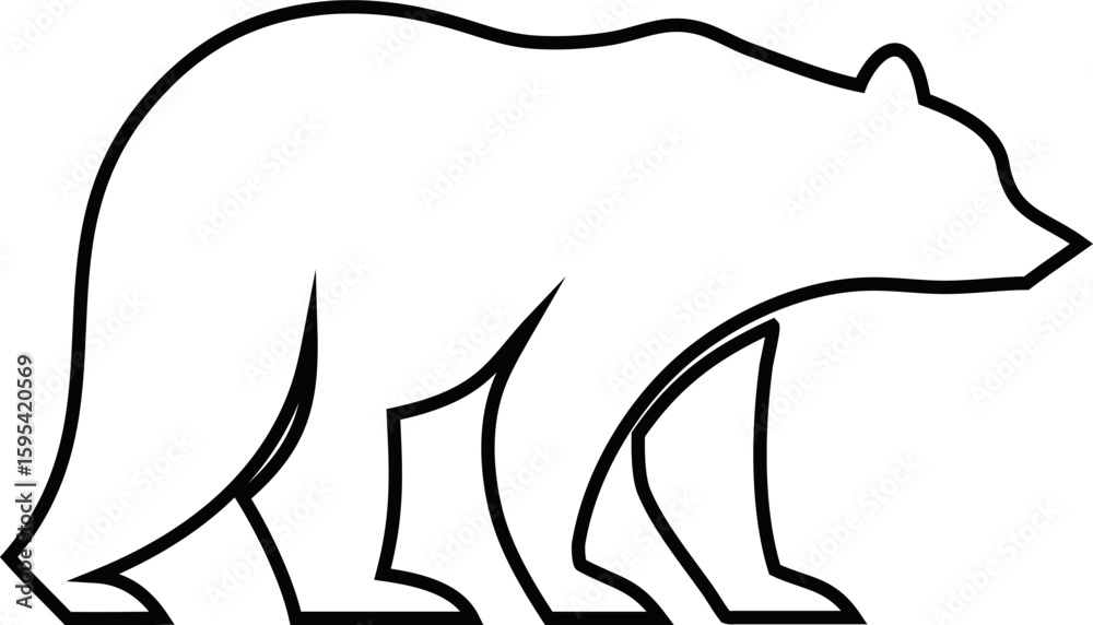 Obraz premium Simple black bear outline, standing or walking, isolated on a clean white background, ideal for vector art or tattoos.