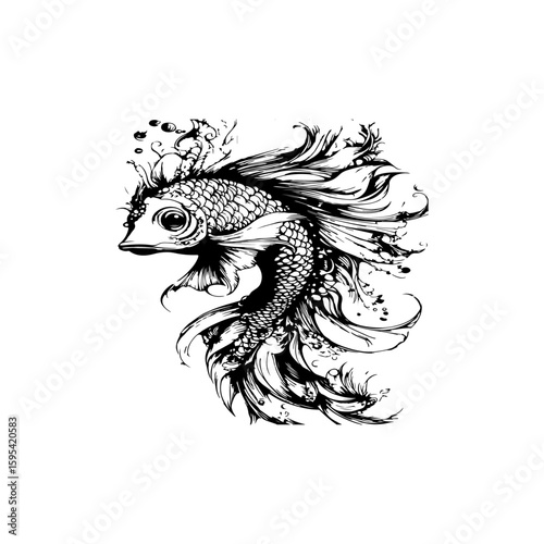 Sea Creatures Grayscale Coloring Page silhouette