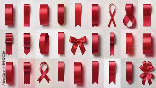 Red ribbon collection various shapes and styles gift wrapping