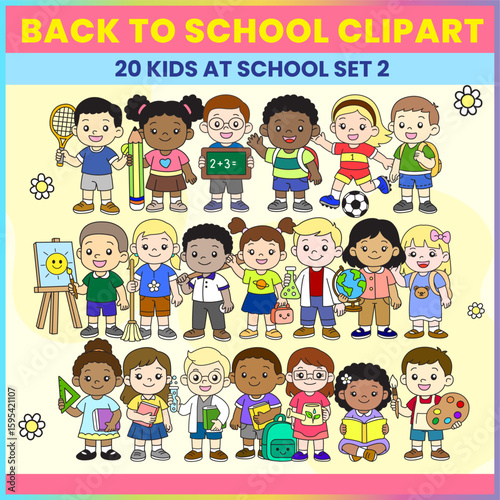 Kids at School Set 2 | Full Body Clipart Collection – 20 cute school kids in various activities. Great for back to school resources, worksheets, posters, and classroom decor.