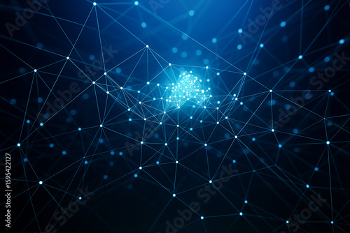Abstract blue network of connected glowing nodes