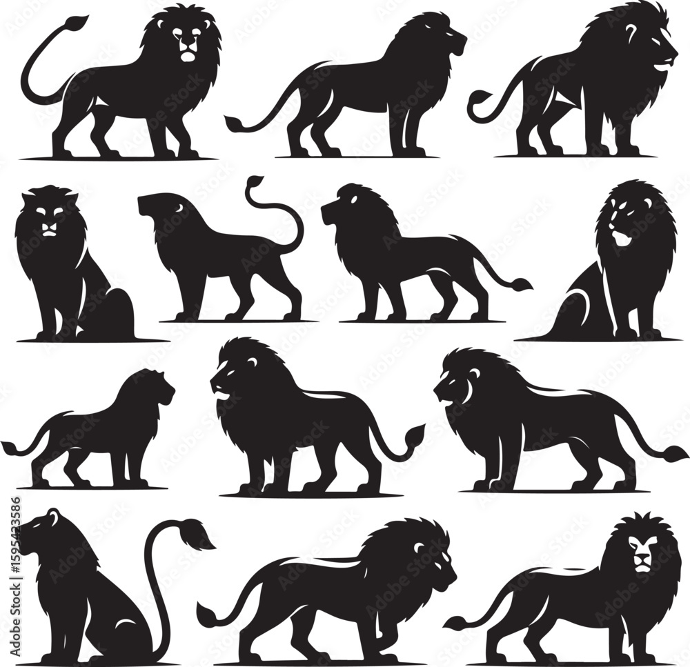 Obraz premium Lion vector silhouette set 
