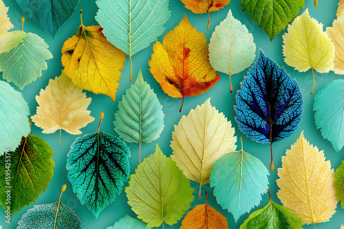 Autumn leaves on vibrant blue background