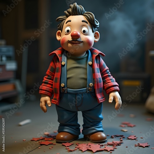 Personaje de dibujos animados hillbilly de pie con una sonrisa de alegría y felicidad.