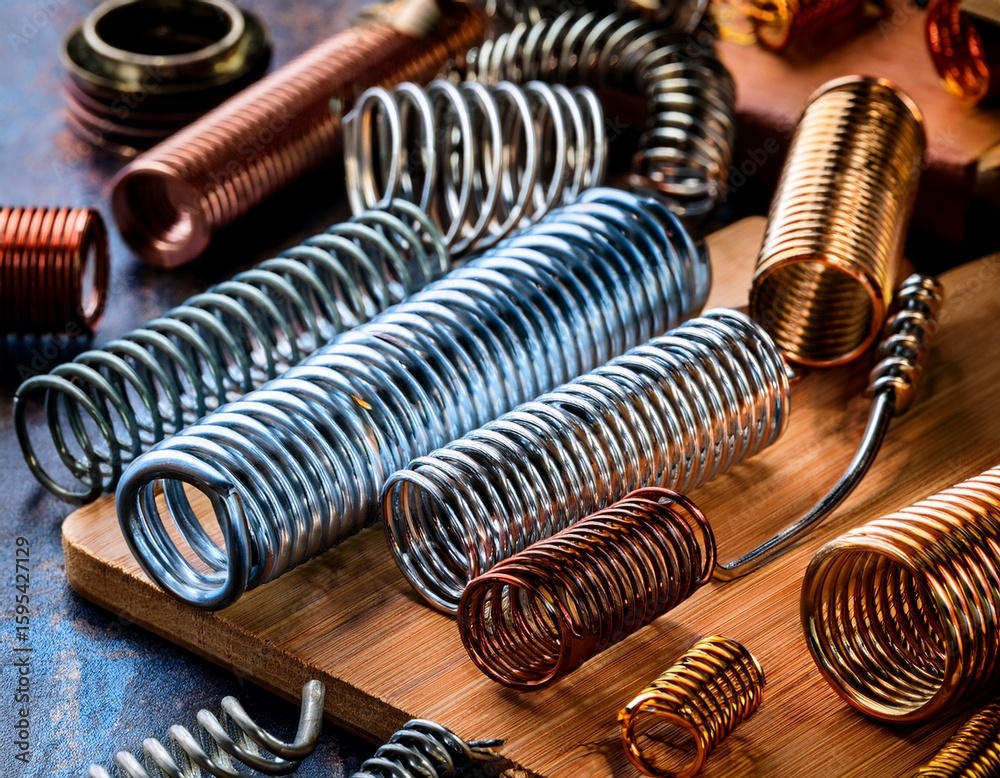 close up of various metal coil springs showing different sizes and shapes resilient mechanism tension close up of various metal coil springs showing different sizes and shapes resilient mechanism tension