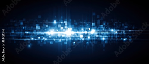 Wallpaper Mural A glowing digital network grid with blue light beams and squares on a dark background, symbolizing data flow and futuristic technology. Torontodigital.ca