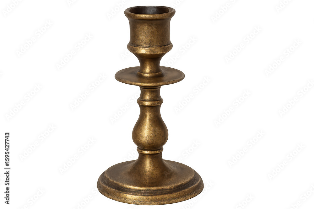 Old brass candlestick standing tall against a transparent background, evoking a sense of history and timeless elegance Old brass candlestick standing tall against a transparent background, evoking a sense of history and timeless elegance