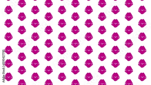A background of moving kisses that change color on a white background. A looped backdrop for the Kissing Day celebration.