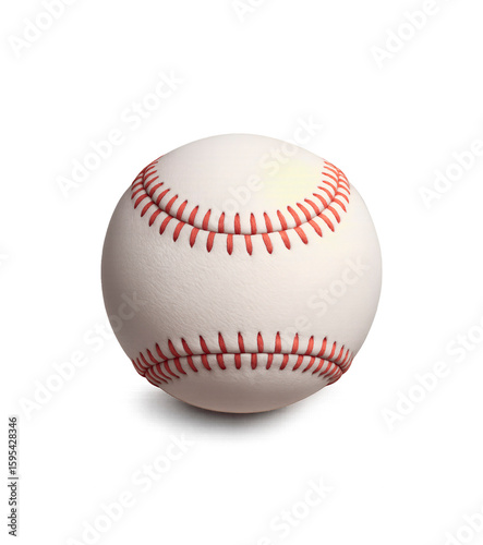 Realistic 3D render of a baseball in Blender style with red stitching and leather texture, isolated PNG on transparent background for sports visuals and athletic mockups