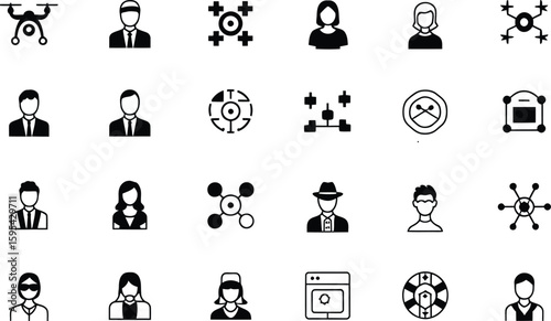 Collection of diverse business and technology iconography.