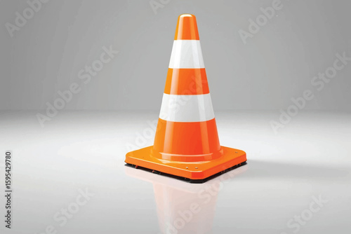 Traffic safety cone with bright orange and white stripes, positioned vertically against transparent backdrop, highlighting roadwork equipment