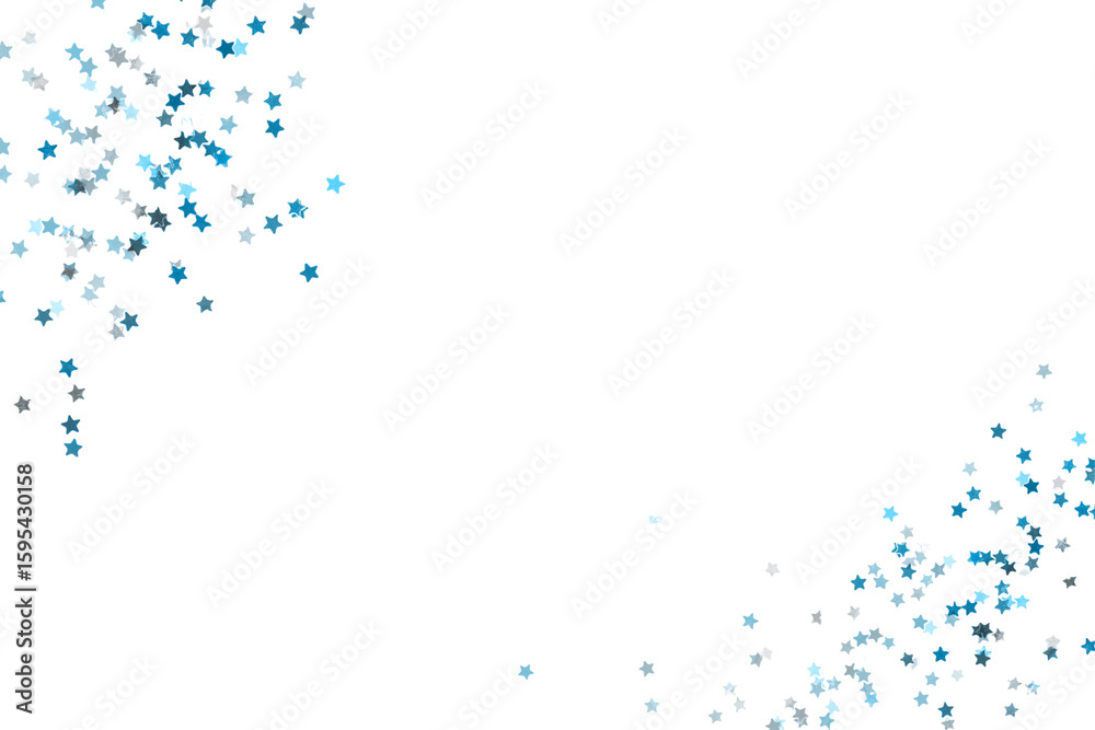 Naklejka premium Blue and Silver Star Confetti Scattered on Black Background: Festive, Elegant Design Element.