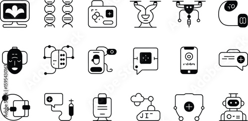 Collection of hand drawn medical technology and science icons