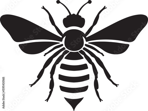 Bee Insect Silhouette Vector Illustration on Transparent Background