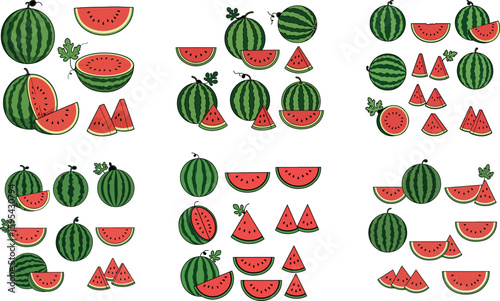 Vibrant collection of fresh watermelon slices and whole fruits showcasing summer refreshment and healthy eating